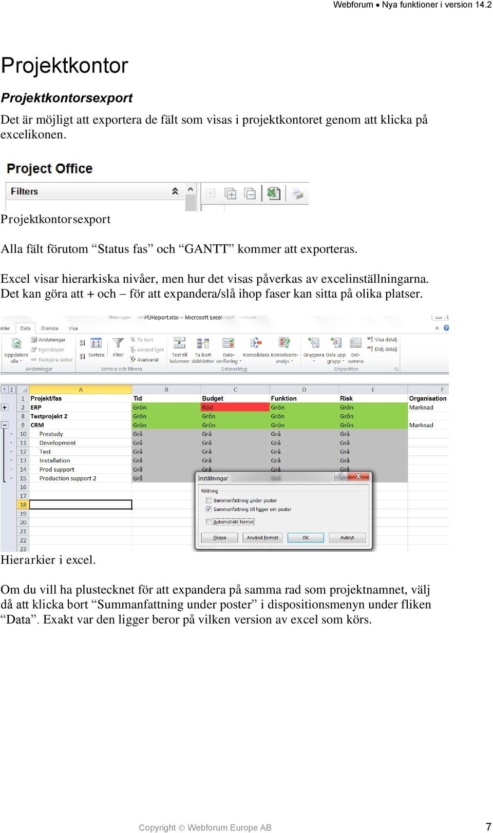 Det kan göra att + och för att expandera/slå ihop faser kan sitta på olika platser. Hierarkier i excel.