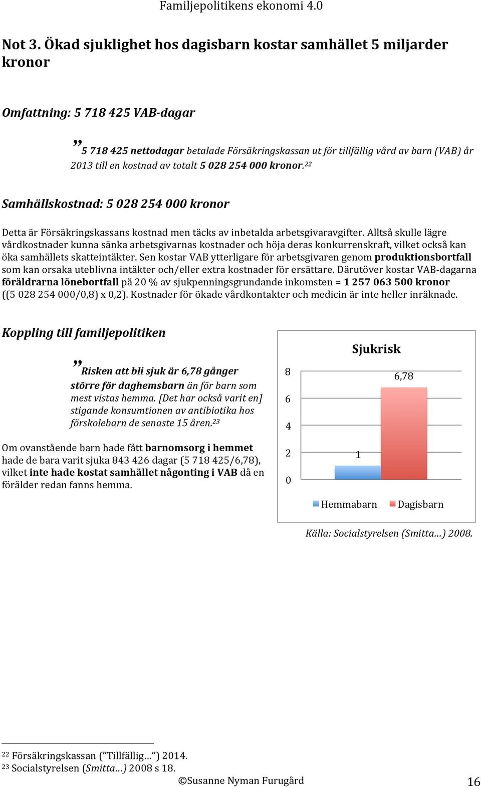 kostnad av totalt 5 028 254 000 kronor. 22 Samhällskostnad: 5 028 254 000 kronor Detta är Försäkringskassans kostnad men täcks av inbetalda arbetsgivaravgifter.