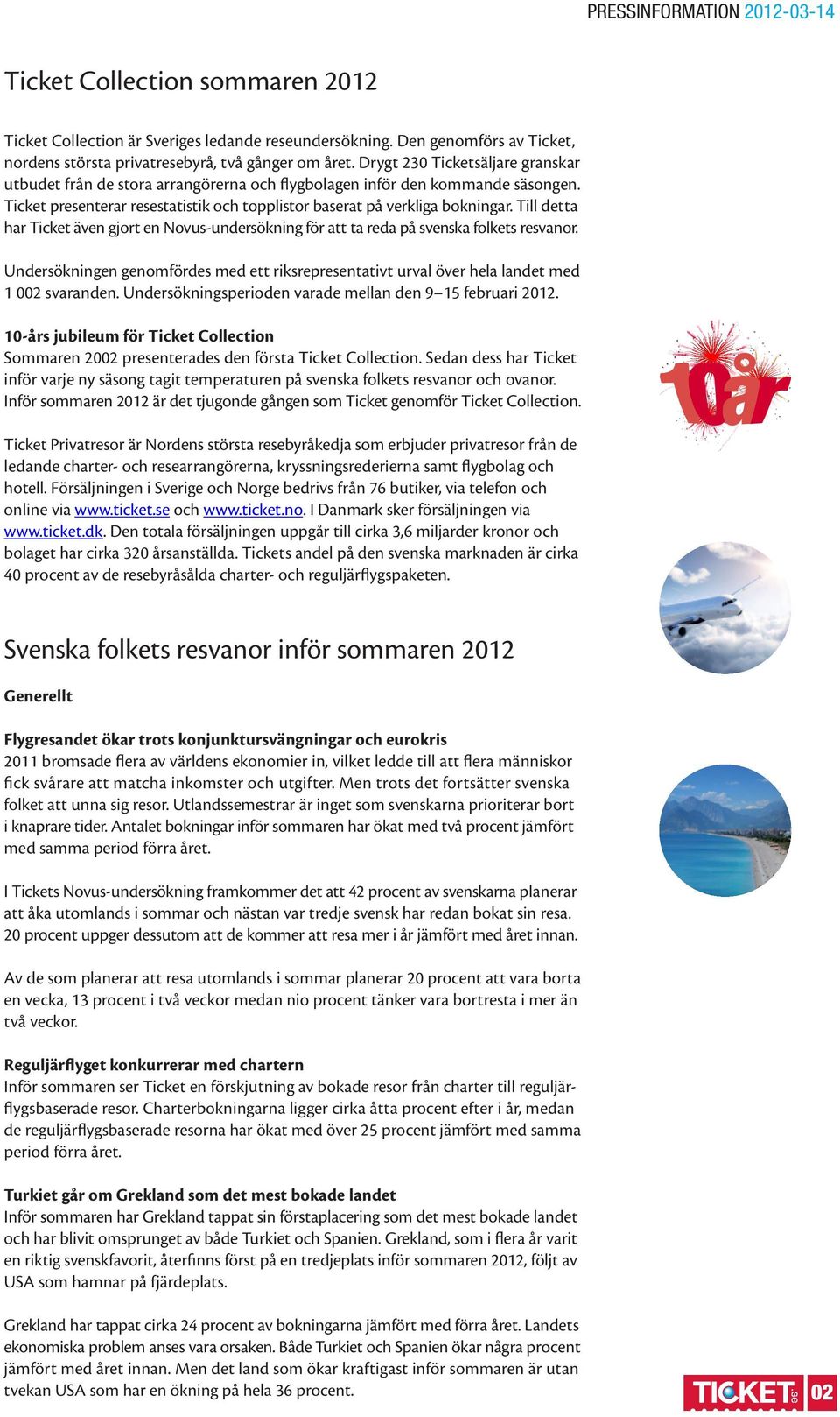 Till detta har Ticket även gjort en Novus-undersökning för att ta reda på svenska folkets resvanor. Undersökningen genomfördes med ett riksrepresentativt urval över hela landet med 1 002 svaranden.