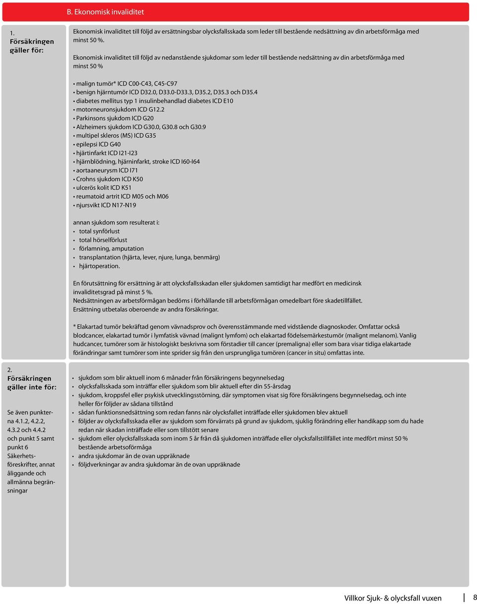 0-D33.3, D35.2, D35.3 och D35.4 diabetes mellitus typ 1 insulinbehandlad diabetes ICD E10 motorneuronsjukdom ICD G12.2 Parkinsons sjukdom ICD G20 Alzheimers sjukdom ICD G30.0, G30.8 och G30.