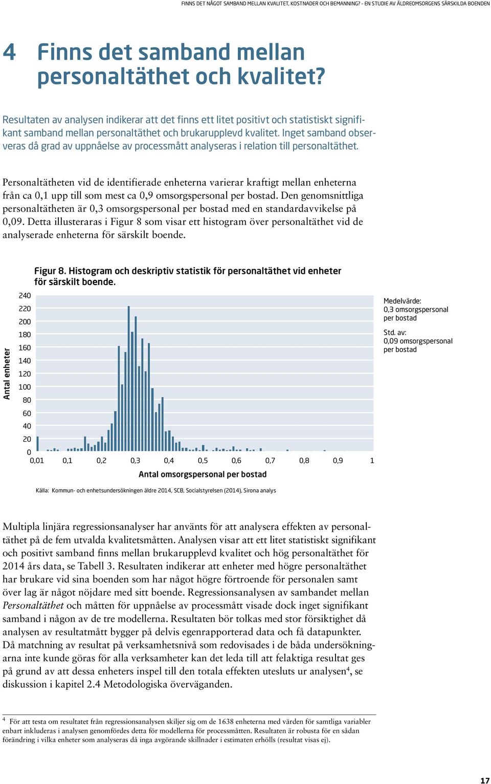 Inget samband observeras då grad av uppnåelse av processmått analyseras i relation till personaltäthet.