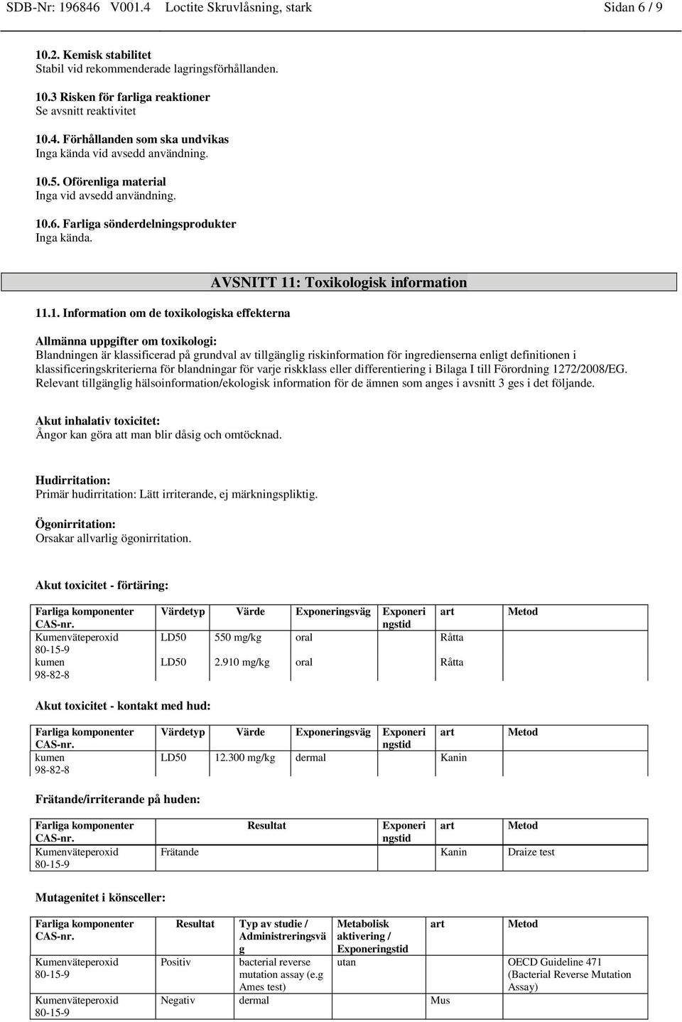 uppgifter om toxikologi: Blandningen är klassificerad på grundval av tillgänglig riskinformation för ingredienserna enligt definitionen i klassificeringskriterierna för blandningar för varje