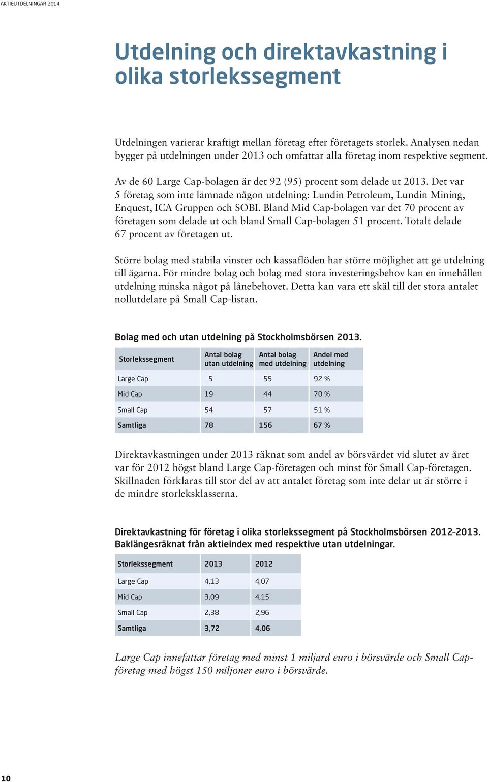 Det var 5 företag som inte lämnade någon utdelning: Lundin Petroleum, Lundin Mining, Enquest, ICA Gruppen och SOBI.