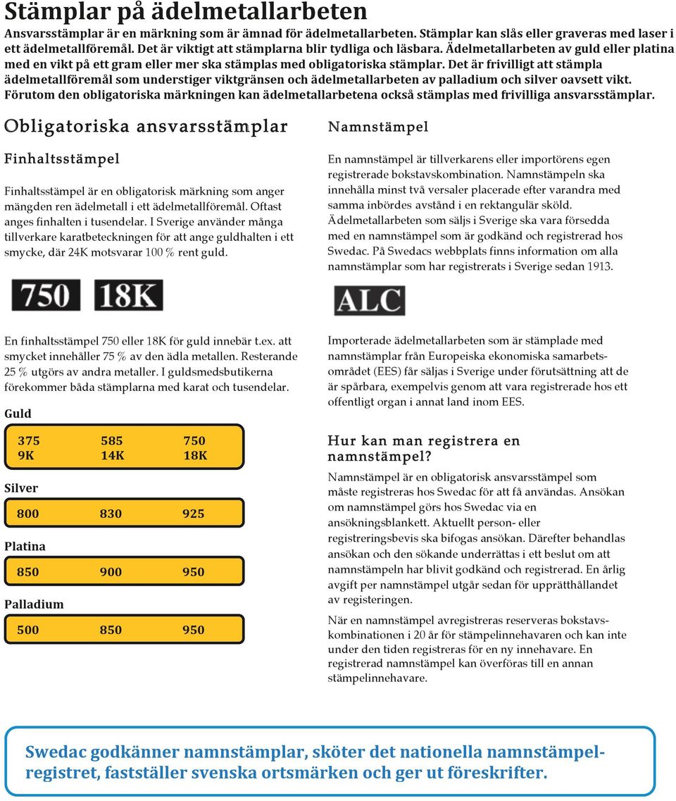 Det är frivilligt att stämpla ädelmetallföremål som understiger viktgränsen och ädelmetallarbeten av palladium och silver oavsett vikt.