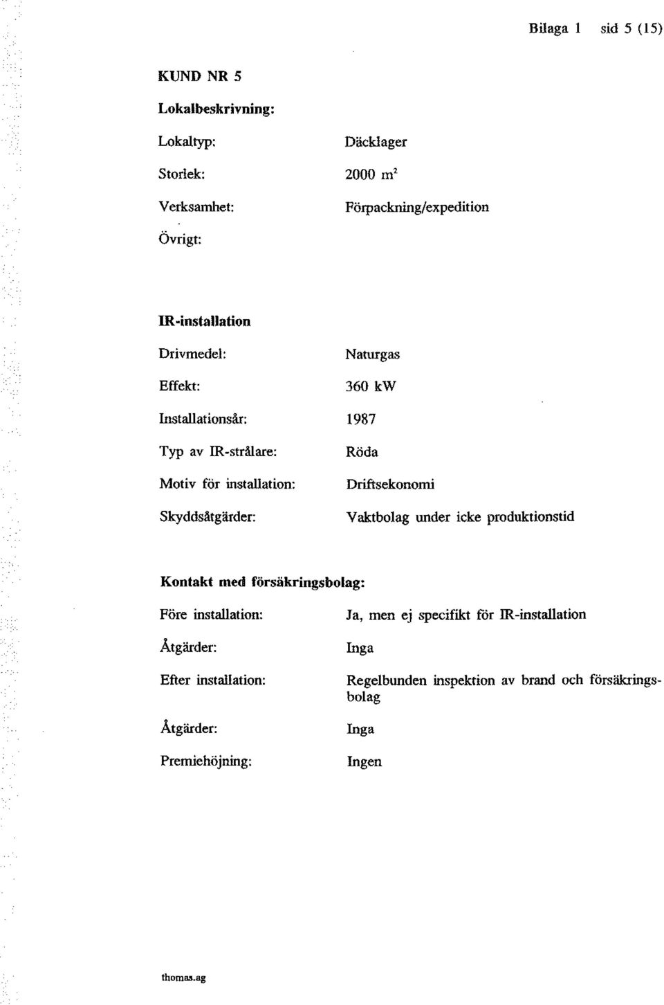 R-installation Naturgas 360 kw lnstallationsår: 1987 Typ av IR-strålare: