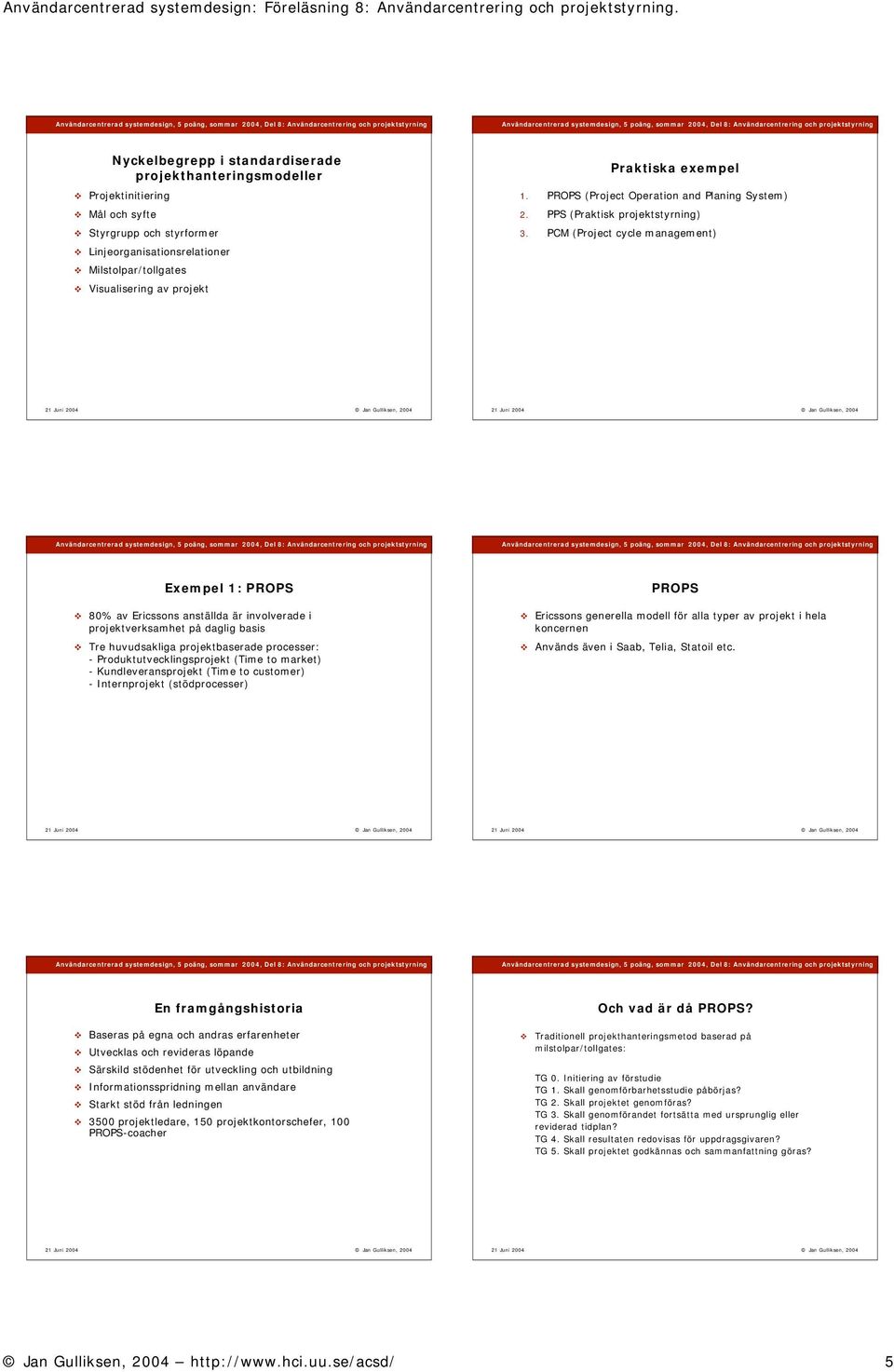 PCM (Project cycle management) Exempel 1: PROPS 80% av Ericssons anställda är involverade i projektverksamhet på daglig basis Tre huvudsakliga projektbaserade processer: - Produktutvecklingsprojekt