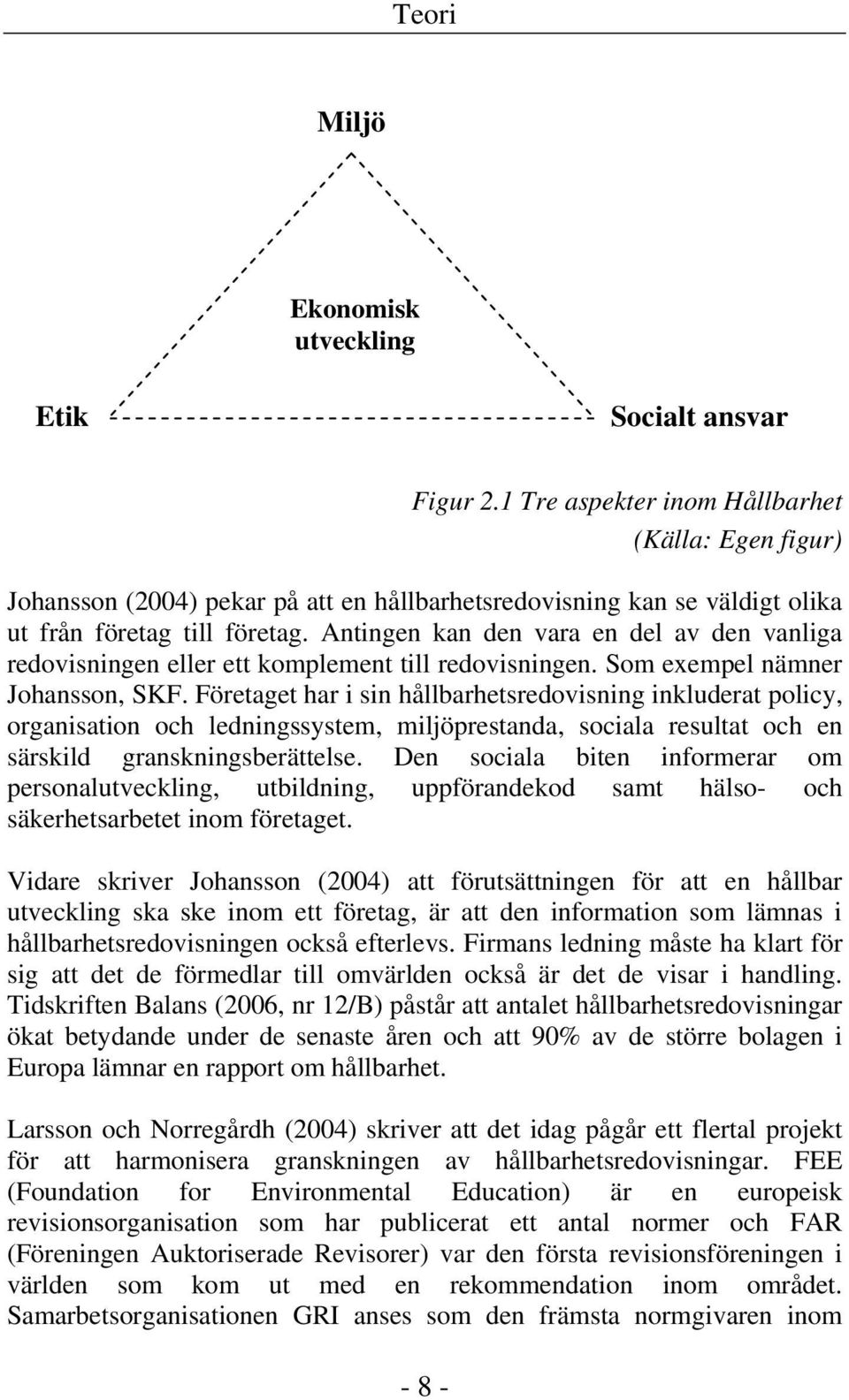 Antingen kan den vara en del av den vanliga redovisningen eller ett komplement till redovisningen. Som exempel nämner Johansson, SKF.