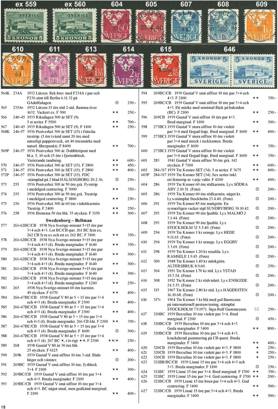 F 1100 éé 250:- 568K 246-57 1936 Postverket 300 år SET (15) i fräscha trestrip. (5 öre tvåsid samt 20 öre med naturligt pappersveck, ett 40 öresmärke med naturl. fiberpunkt).