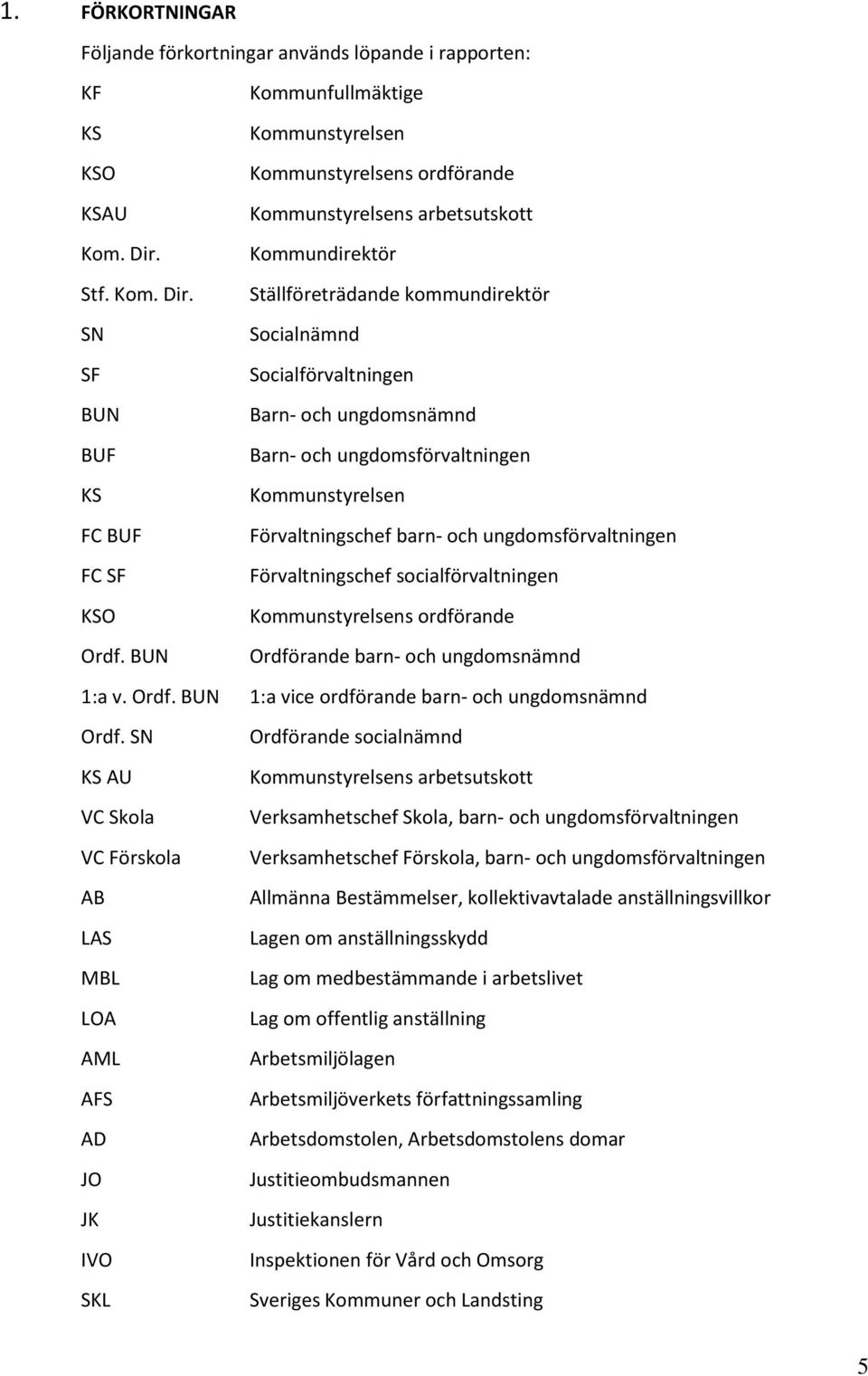 Ställföreträdande kommundirektör SN Socialnämnd SF Socialförvaltningen BUN Barn- och ungdomsnämnd BUF Barn- och ungdomsförvaltningen KS Kommunstyrelsen FC BUF Förvaltningschef barn- och