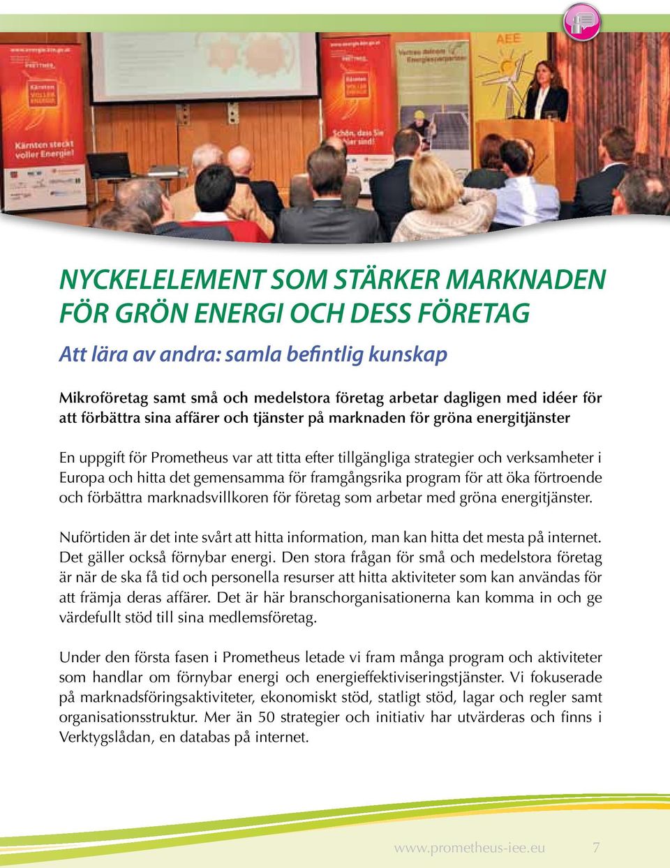 framgångsrika program för att öka förtroende och förbättra marknadsvillkoren för företag som arbetar med gröna energitjänster.