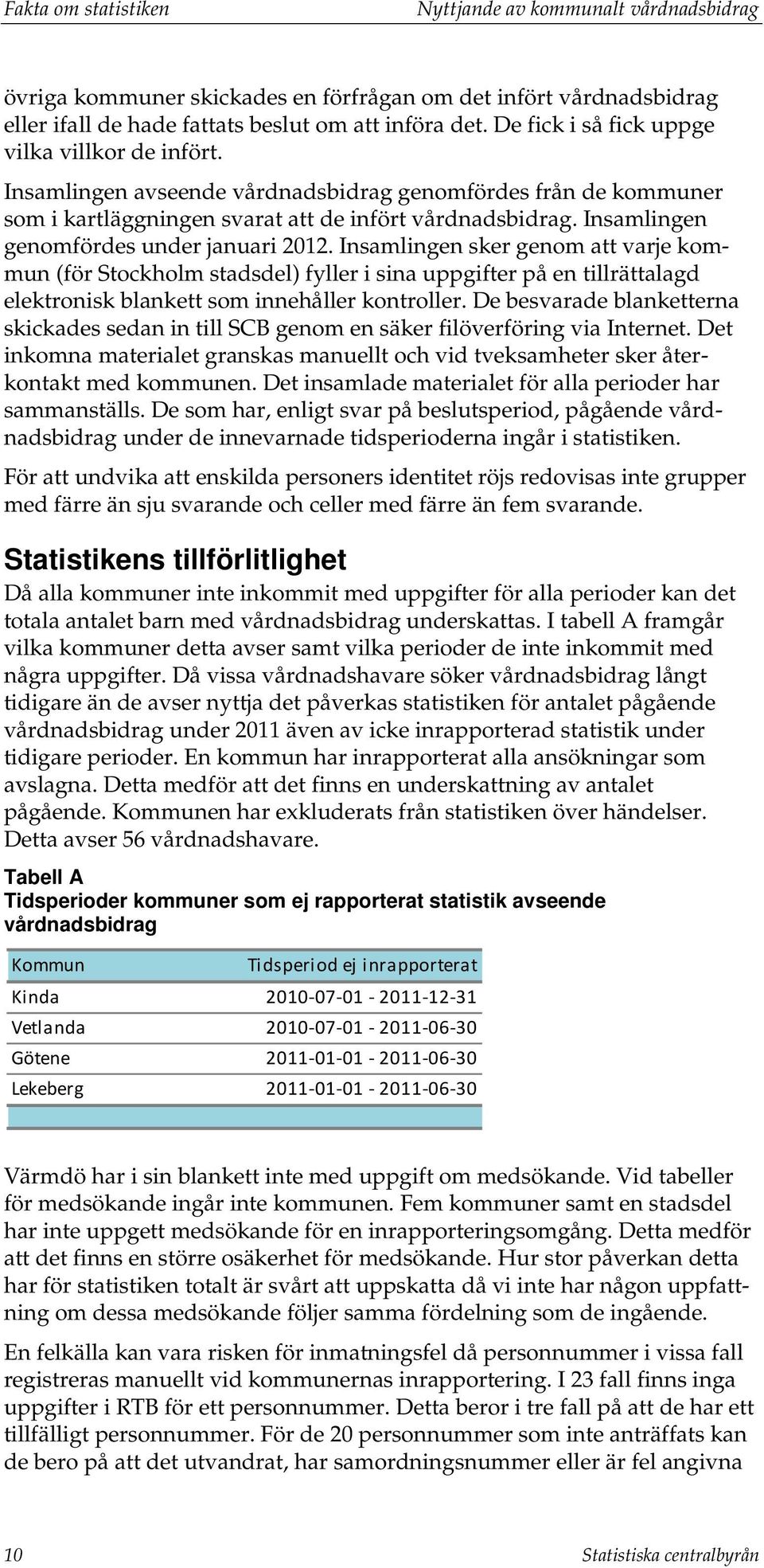 Insamlingen sker genom att varje kommun (för Stockholm stadsdel) fyller i sina uppgifter på en tillrättalagd elektronisk blankett som innehåller kontroller.