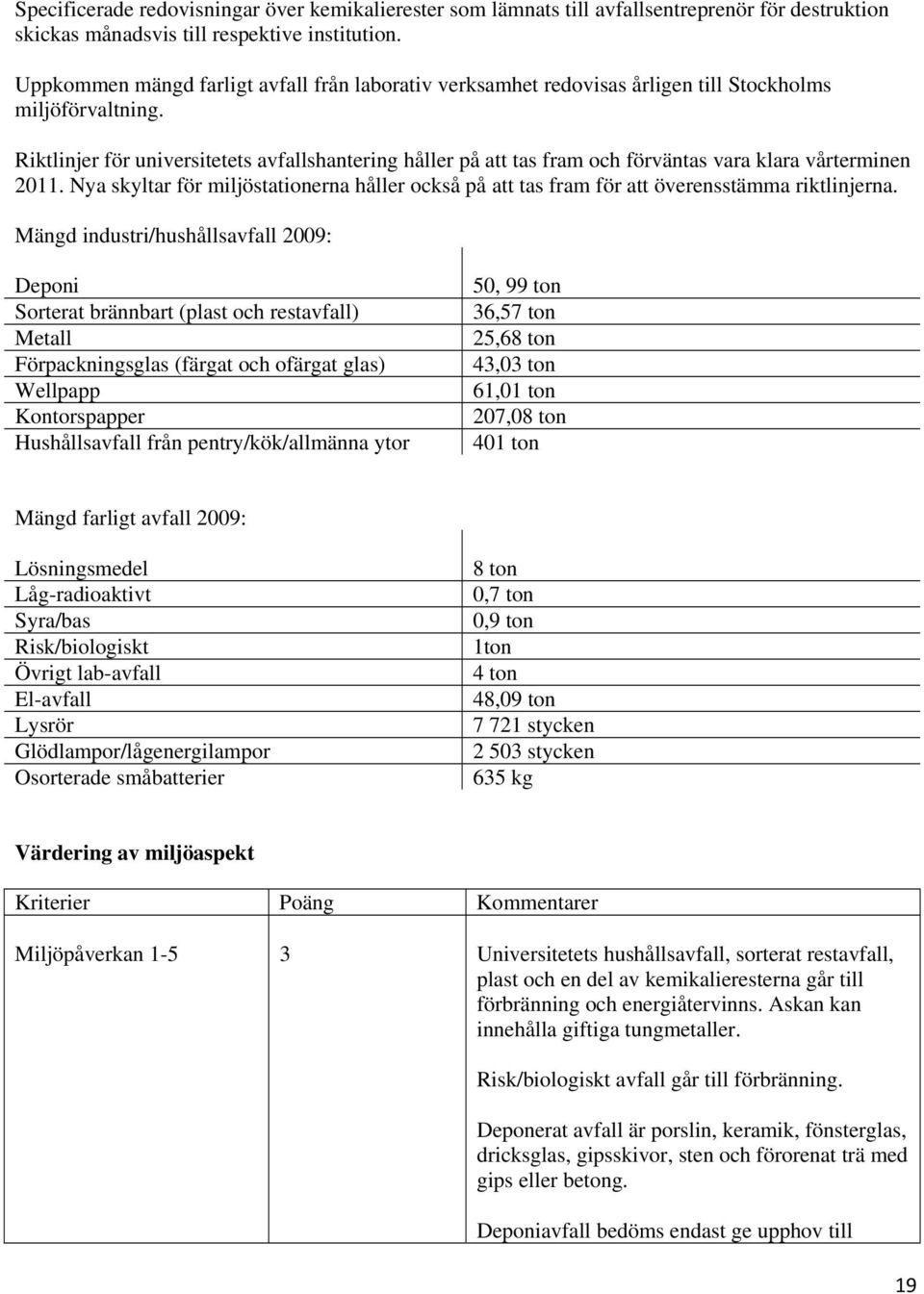 Riktlinjer för universitetets avfallshantering håller på att tas fram och förväntas vara klara vårterminen 2011.