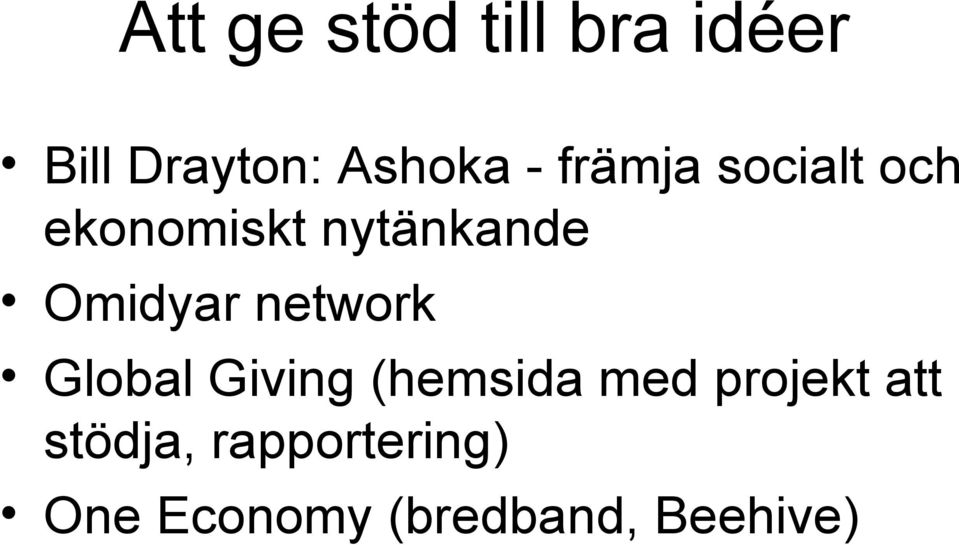 network Global Giving (hemsida med projekt att