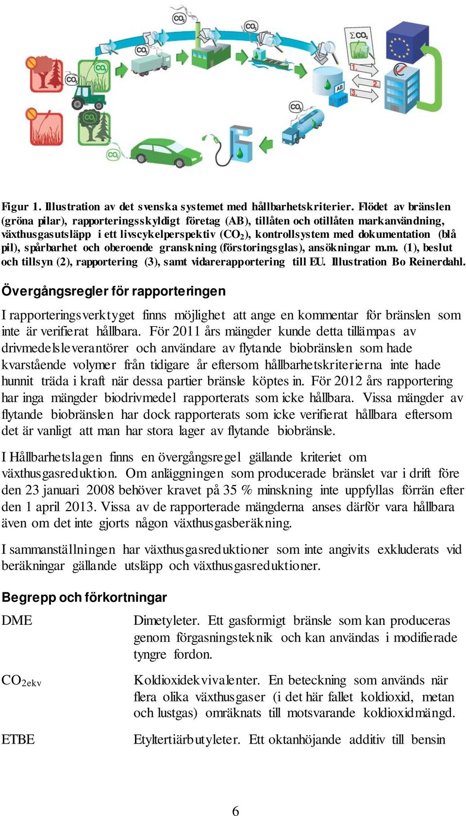 pil), spårbarhet och oberoende granskning (förstoringsglas), ansökningar m.m. (1), beslut och tillsyn (2), rapportering (3), samt vidarerapportering till EU. Illustration Bo Reinerdahl.