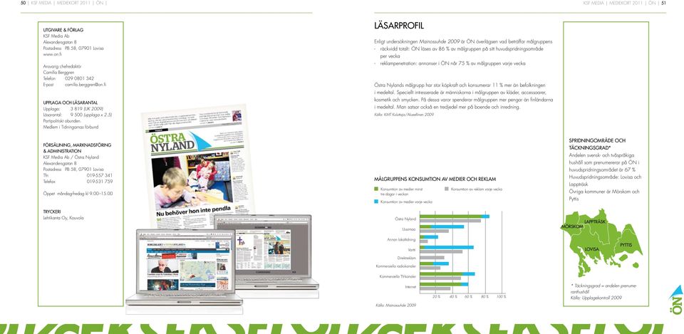 Medlem i Tidningarnas förbund LÄSARPROFIL Enligt undersökningen Mainossuhde 2009 är ÖN överlägsen vad beträffar målgruppens - räckvidd totalt: ÖN läses av 86 % av målgruppen på sitt