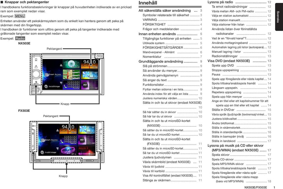 I handboken är funktioner som utförs genom att peka på tangenter indikerade med gråtonade tangenter som exemplet nedan visar.