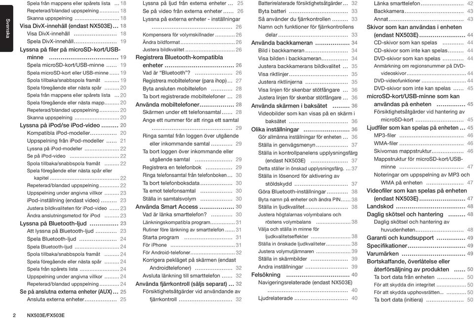 spårets lista 20 Spela föregående eller nästa mapp 20 Repeterad/blandad uppspelning 20 Skanna uppspelning 20 Lyssna på ipod/se ipod-video 20 Kompatibla ipod-modeller 20 Uppspelning från ipod-modeller