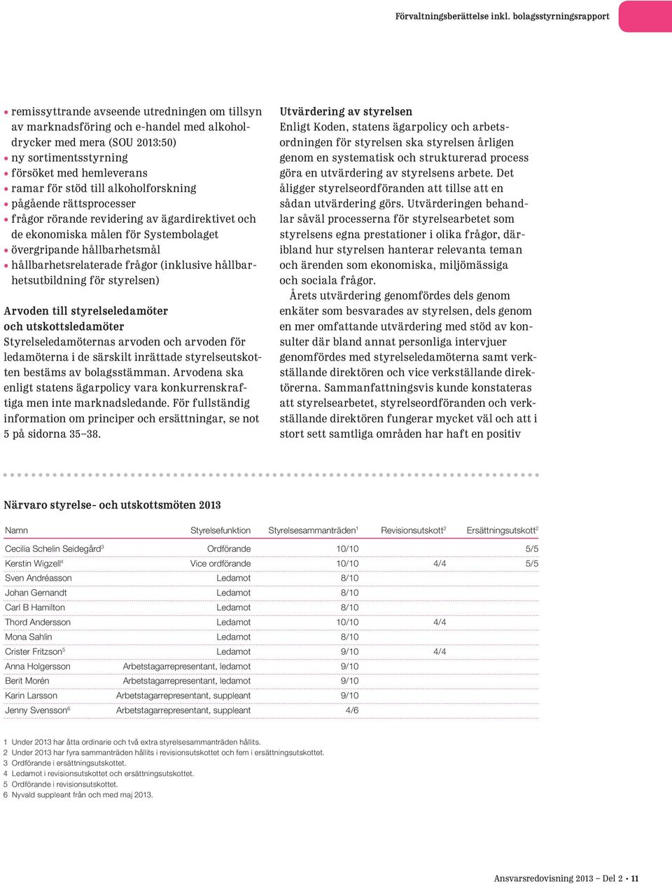 för stöd till alkoholforskning pågående rättsprocesser frågor rörande revidering av ägardirektivet och de ekonomiska målen för Systembolaget övergripande hållbarhetsmål hållbarhetsrelaterade frågor