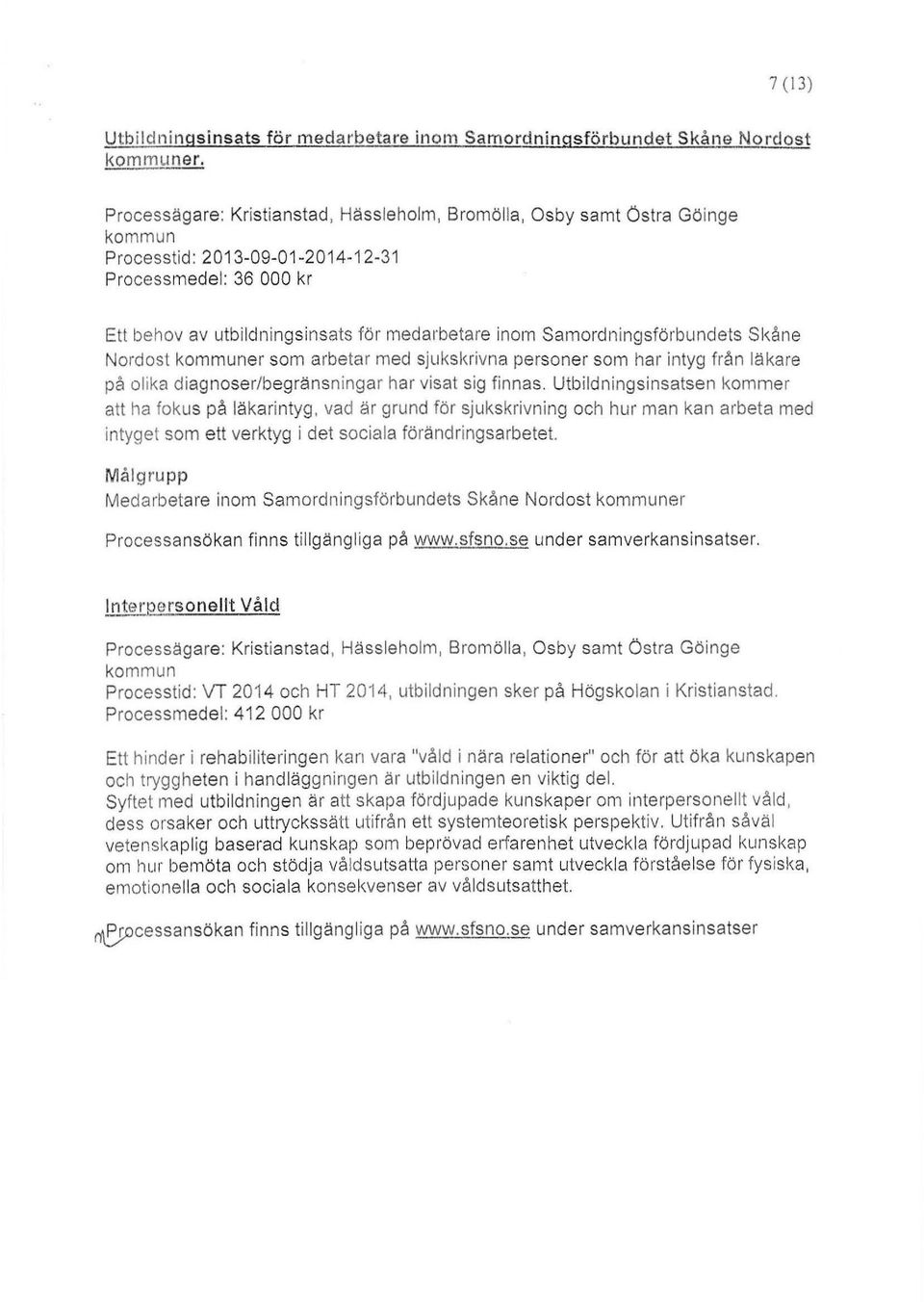 Samordningsförbundets Si<åne Nordost kommuner som arbetar med sjukskrivna personer som har intyg från läkare på olika diagnoser/begränsningar har visat sig finnas.