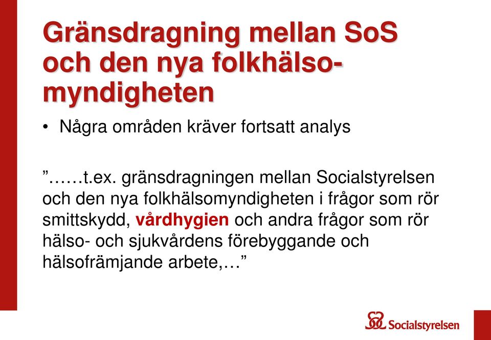 gränsdragningen mellan Socialstyrelsen och den nya folkhälsomyndigheten i