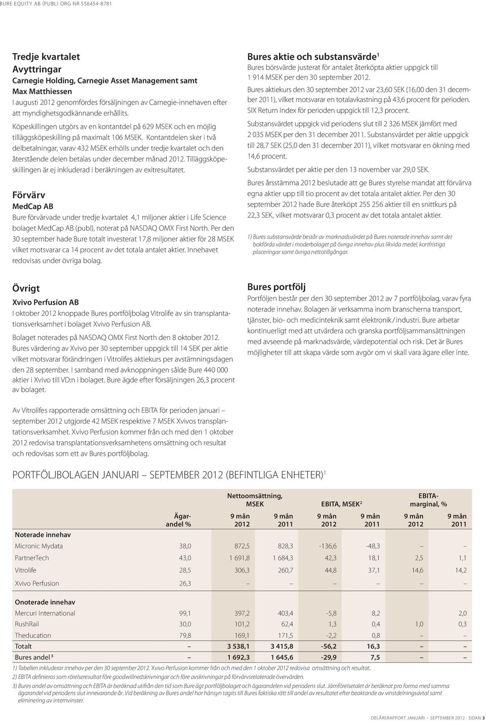 Kontantdelen sker i två delbetalningar, varav 432 erhölls under tredje kvartalet och den återstående delen betalas under december månad.