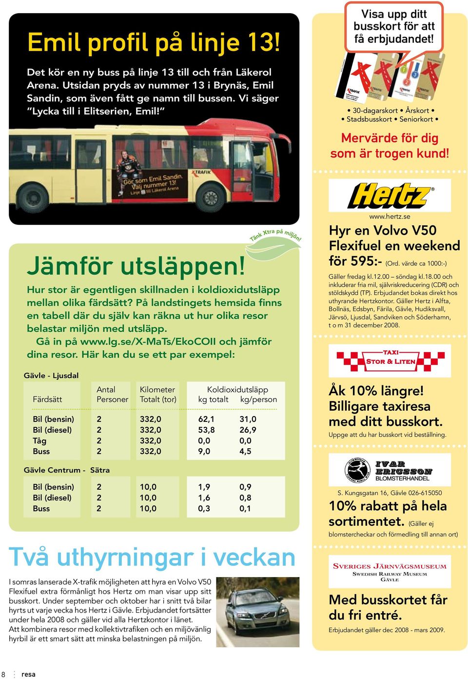 Hur stor är egentligen skillnaden i koldioxidutsläpp mellan olika färdsätt? På landstingets hemsida finns en tabell där du själv kan räkna ut hur olika resor belastar miljön med utsläpp. Gå in på www.