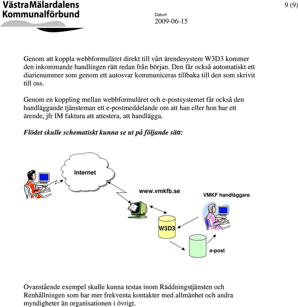 Genom en koppling mellan webbformuläret och e-postsystemet får också den handläggande tjänsteman ett e-postmeddelande om att han eller hon har ett ärende, jfr IM faktura att