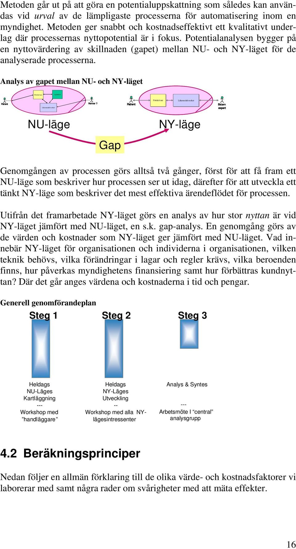 Potentialanalysen bygger på en nyttovärdering av skillnaden (gapet) mellan NU- och NY-läget för de analyserade processerna.