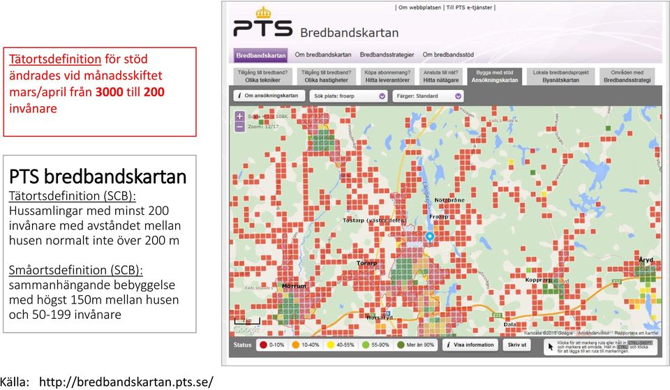 med avståndet mellan husen normalt inte över 200 m Småortsdefinition (SCB): sammanhängande