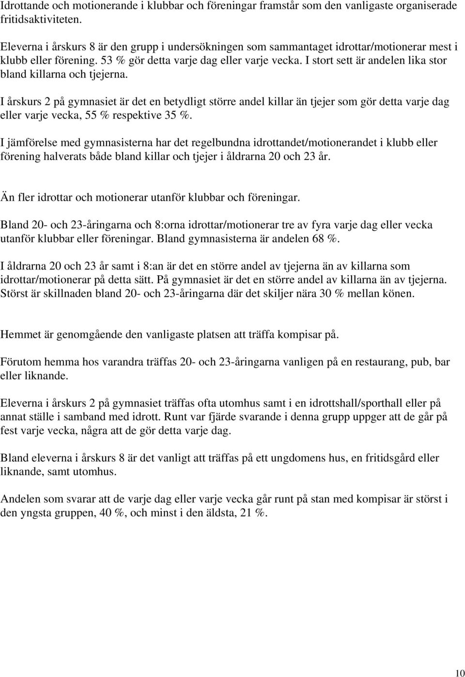 I stort sett är andelen lika stor bland killarna och tjejerna.