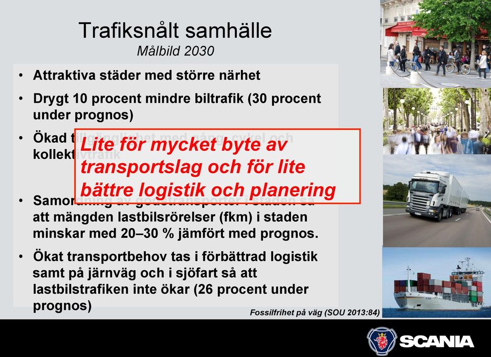 planering Samordning av godstransporter i staden så att mängden lastbilsrörelser (fkm) i staden minskar med 20 30 % jämfört med