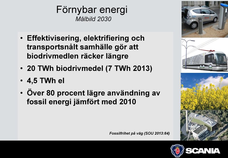 biodrivmedel (7 TWh 2013) 4,5 TWh el Förnybar energi