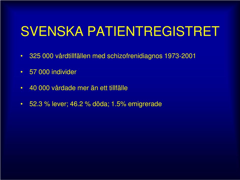 1973-2001 57 000 individer 40 000 vårdade