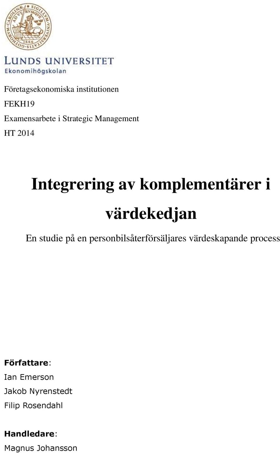 studie på en personbilsåterförsäljares värdeskapande process