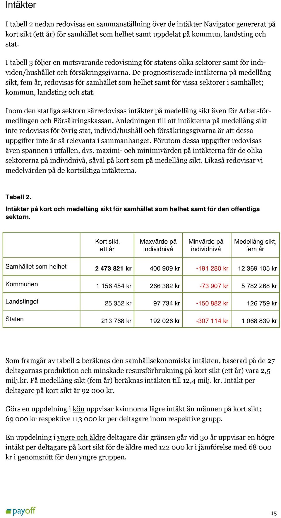 De prognostiserade intäkterna på medellång sikt, fem år, redovisas för samhället som helhet samt för vissa sektorer i samhället; kommun, landsting och stat.