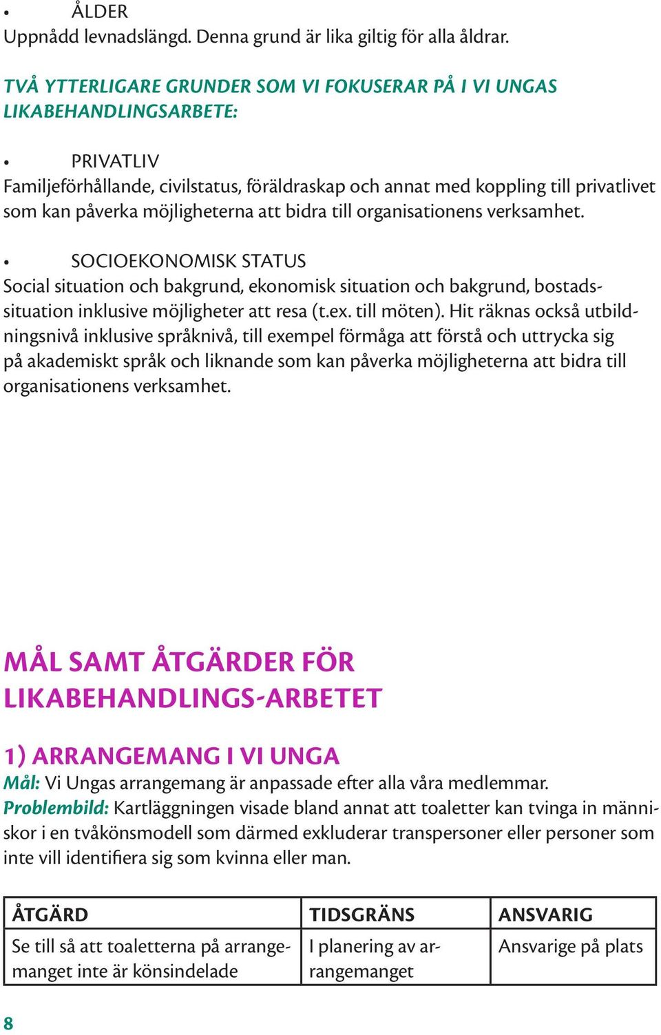 möjligheterna att bidra till organisationens verksamhet. SOCIOEKONOMISK STATUS Social situation och bakgrund, ekonomisk situation och bakgrund, bostadssituation inklusive möjligheter att resa (t.ex.