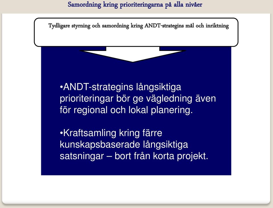 långsiktiga prioriteringar bör ge vägledning även för regional och lokal