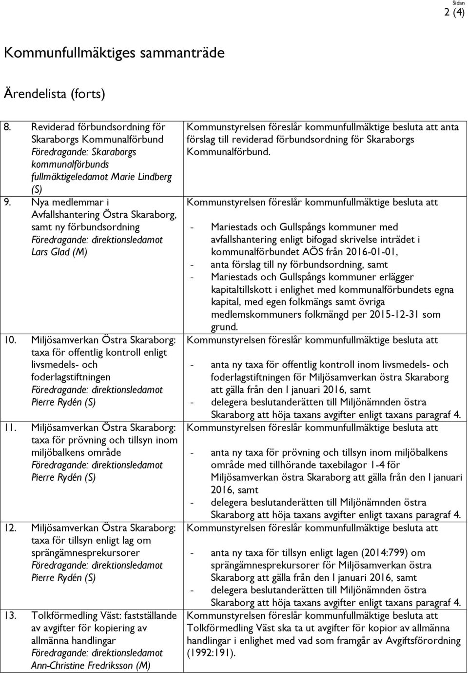 Nya medlemmar i Avfallshantering Östra Skaraborg, samt ny förbundsordning Föredragande: direktionsledamot Lars Glad (M) 10.