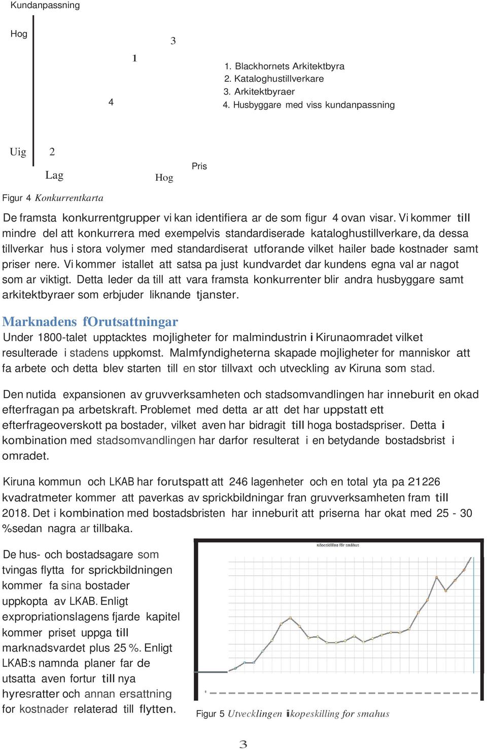 Vi kommer till mindre del att konkurrera med exempelvis standardiserade kataloghustillverkare, da dessa tillverkar hus i stora volymer med standardiserat utforande vilket hailer bade kostnader samt