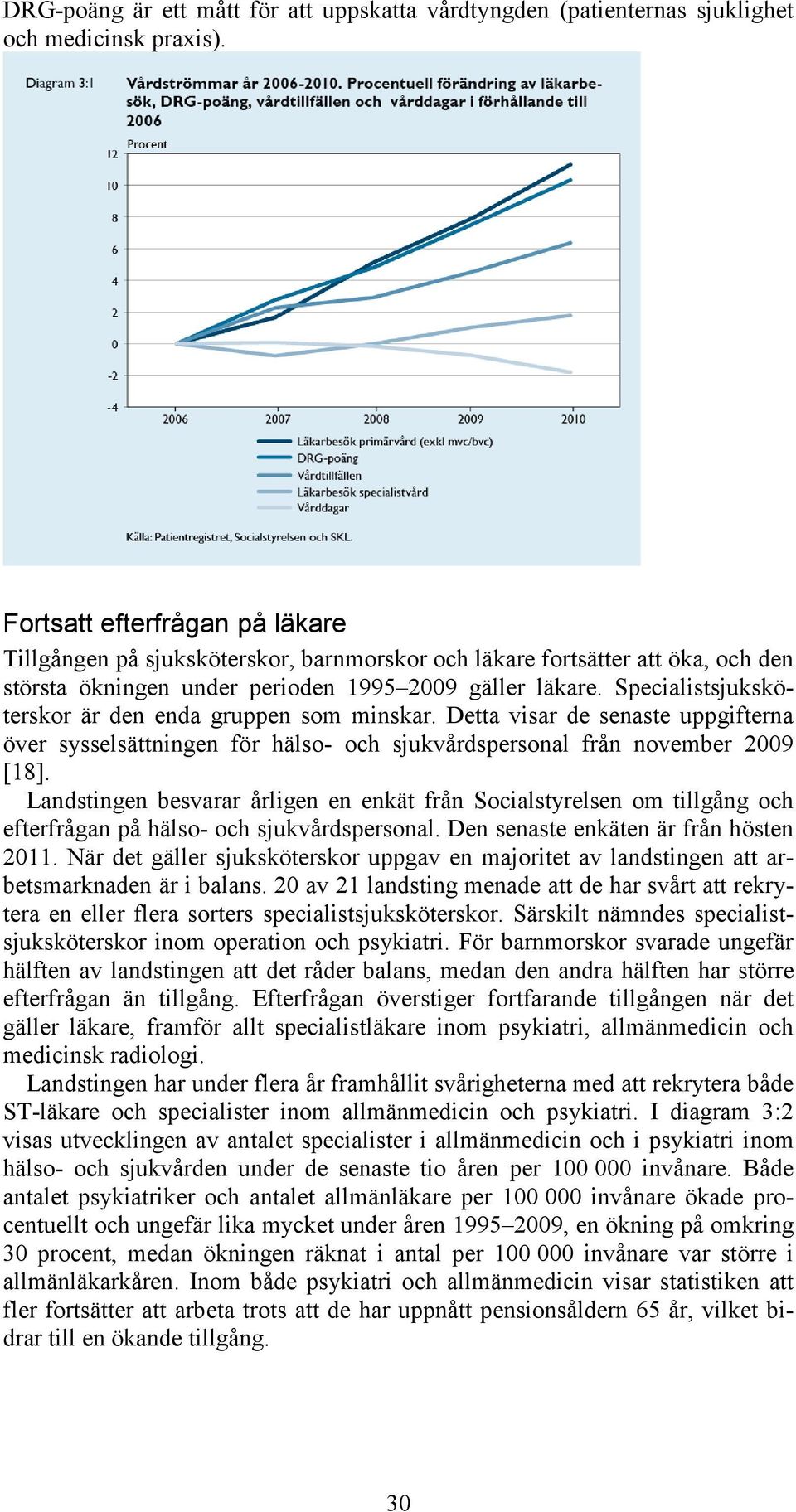 Specialistsjuksköterskor är den enda gruppen som minskar. Detta visar de senaste uppgifterna över sysselsättningen för hälso- och sjukvårdspersonal från november 2009 [18].