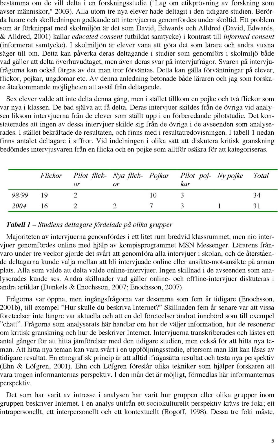 Ett problem som är förknippat med skolmiljön är det som David, Edwards och Alldred (David, Edwards, & Alldred, 2001) kallar educated consent (utbildat samtycke) i kontrast till informed consent