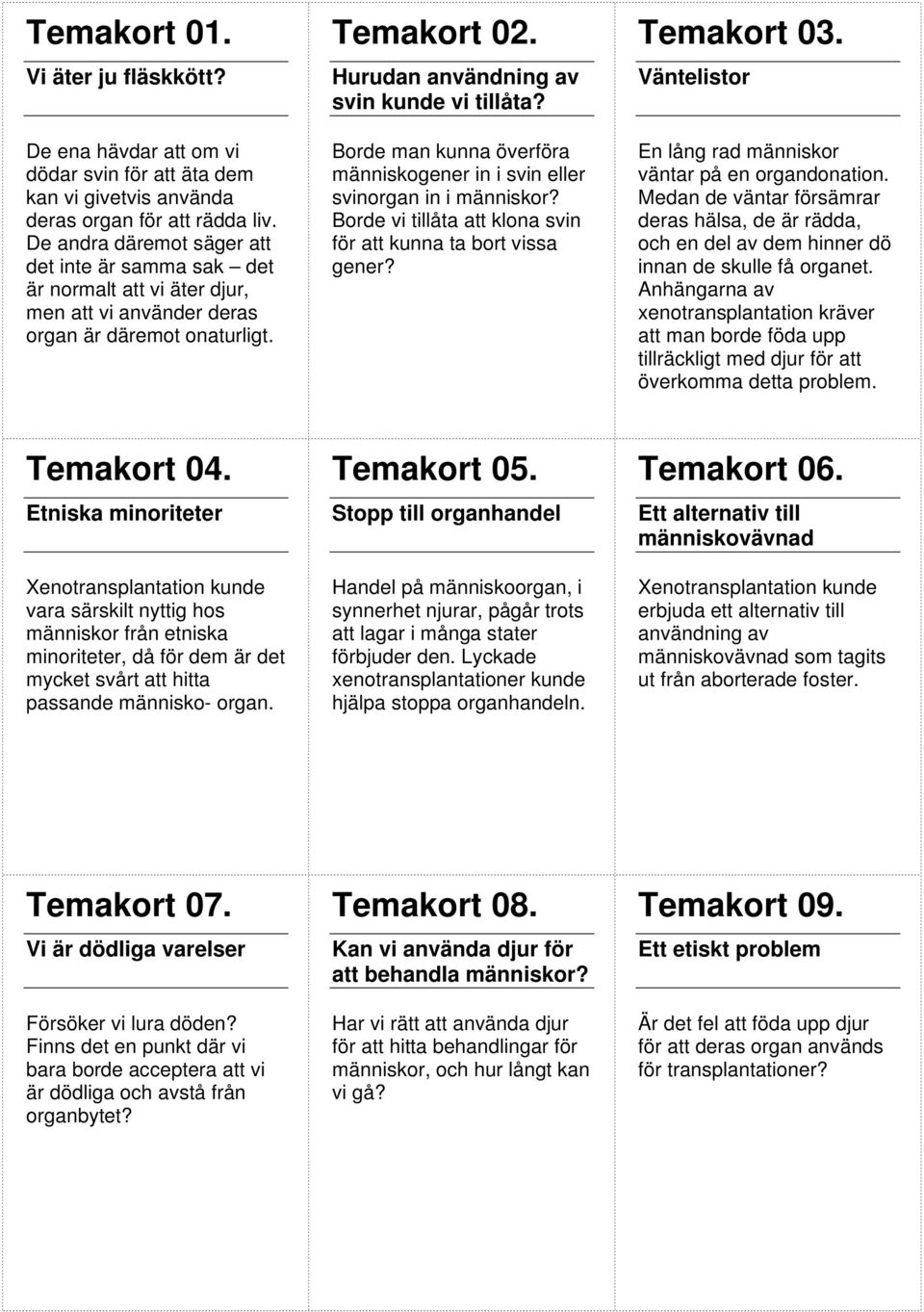 Borde man kunna överföra människogener in i svin eller svinorgan in i människor? Borde vi tillåta att klona svin för att kunna ta bort vissa gener? Temakort 03.