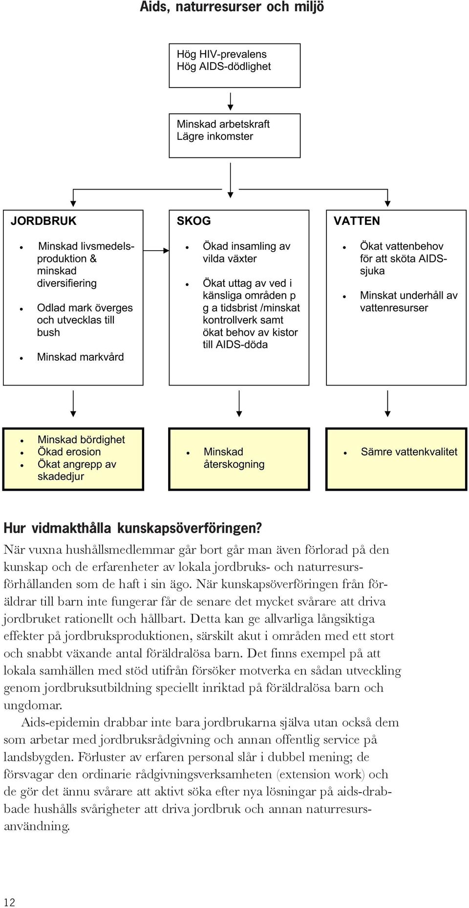 vattenbehov för att sköta AIDSsjuka Minskat underhåll av vattenresurser Minskad bördighet Ökad erosion Ökat angrepp av skadedjur Minskad återskogning Sämre vattenkvalitet Hur vidmakthålla