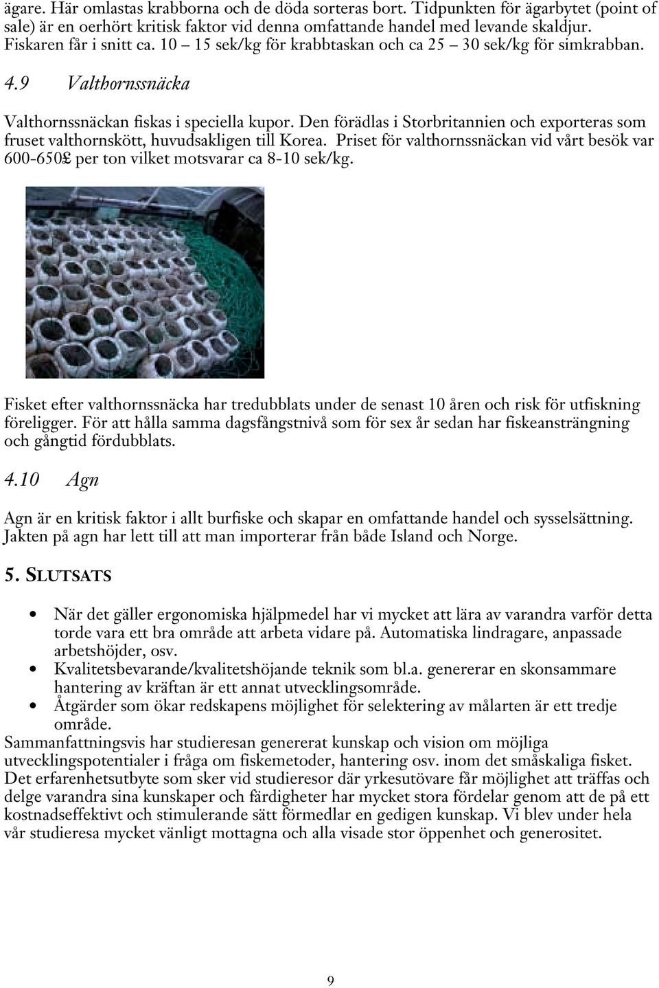 Den förädlas i Storbritannien och exporteras som fruset valthornskött, huvudsakligen till Korea. Priset för valthornssnäckan vid vårt besök var 600-650 per ton vilket motsvarar ca 8-10 sek/kg.