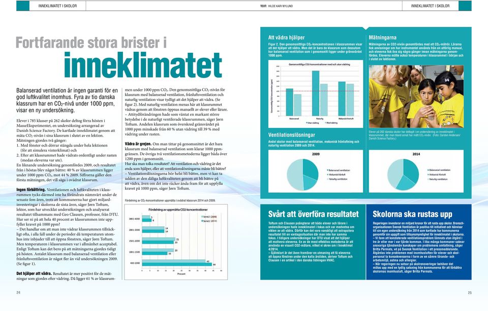 Men det är bara de klassrum som dessutom har balanserad ventilation som i genomsnitt ligger under gränsvärdet 1000 ppm. Mätningarna Mätningarna av CO2-nivån genomfördes med ett CO 2 -mätrör.