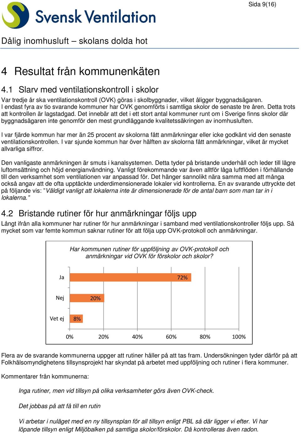 Det innebär att det i ett stort antal kommuner runt om i Sverige finns skolor där byggnadsägaren inte genomför den mest grundläggande kvalitetssäkringen av inomhusluften.