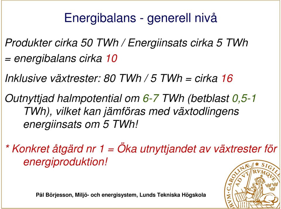 halmpotential om 6-7 TWh (betblast 0,5-1 TWh), vilket kan jämföras med växtodlingens