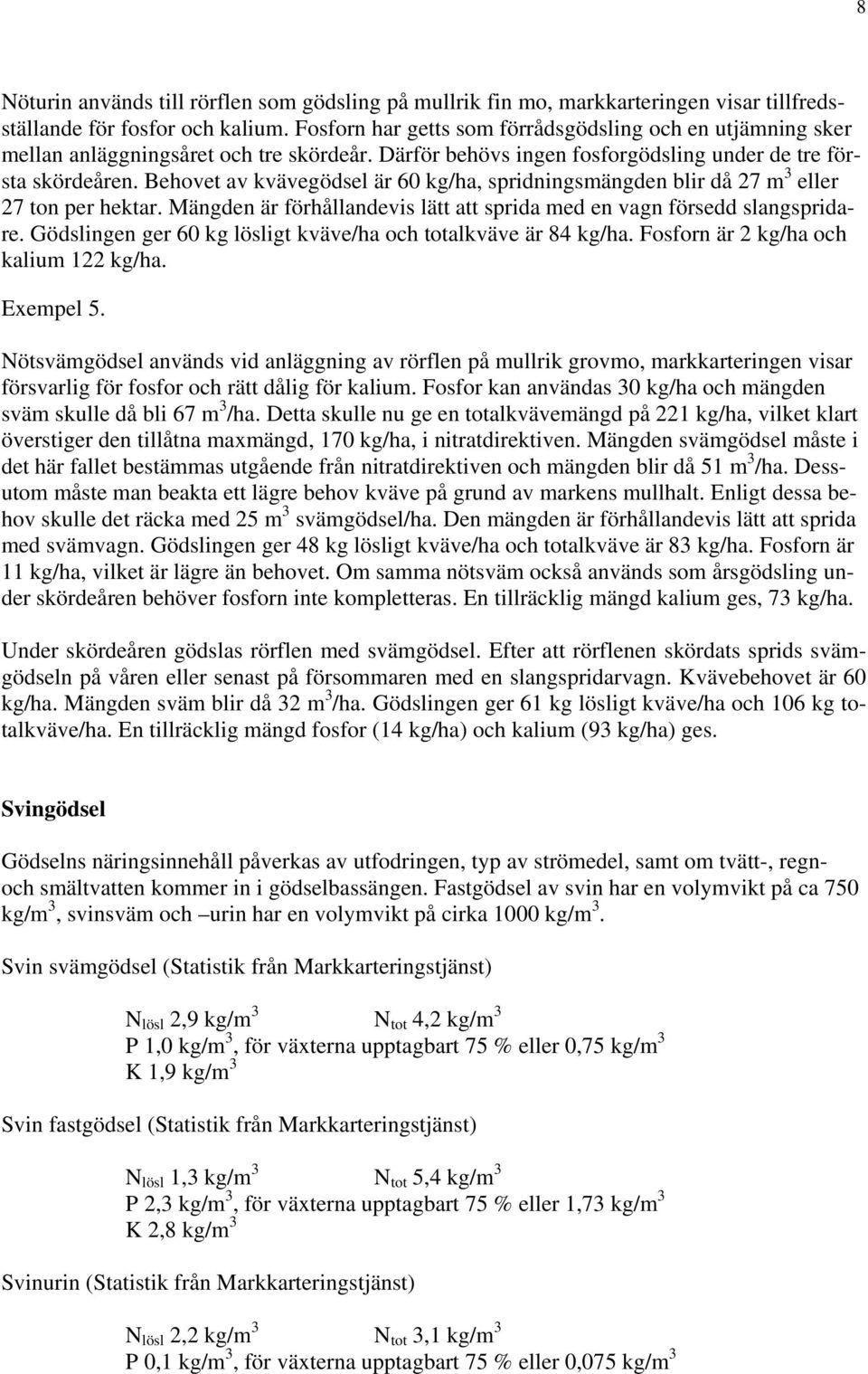 Behovet av kvävegödsel är 60 kg/ha, spridningsmängden blir då 27 m 3 eller 27 ton per hektar. Mängden är förhållandevis lätt att sprida med en vagn försedd slangspridare.