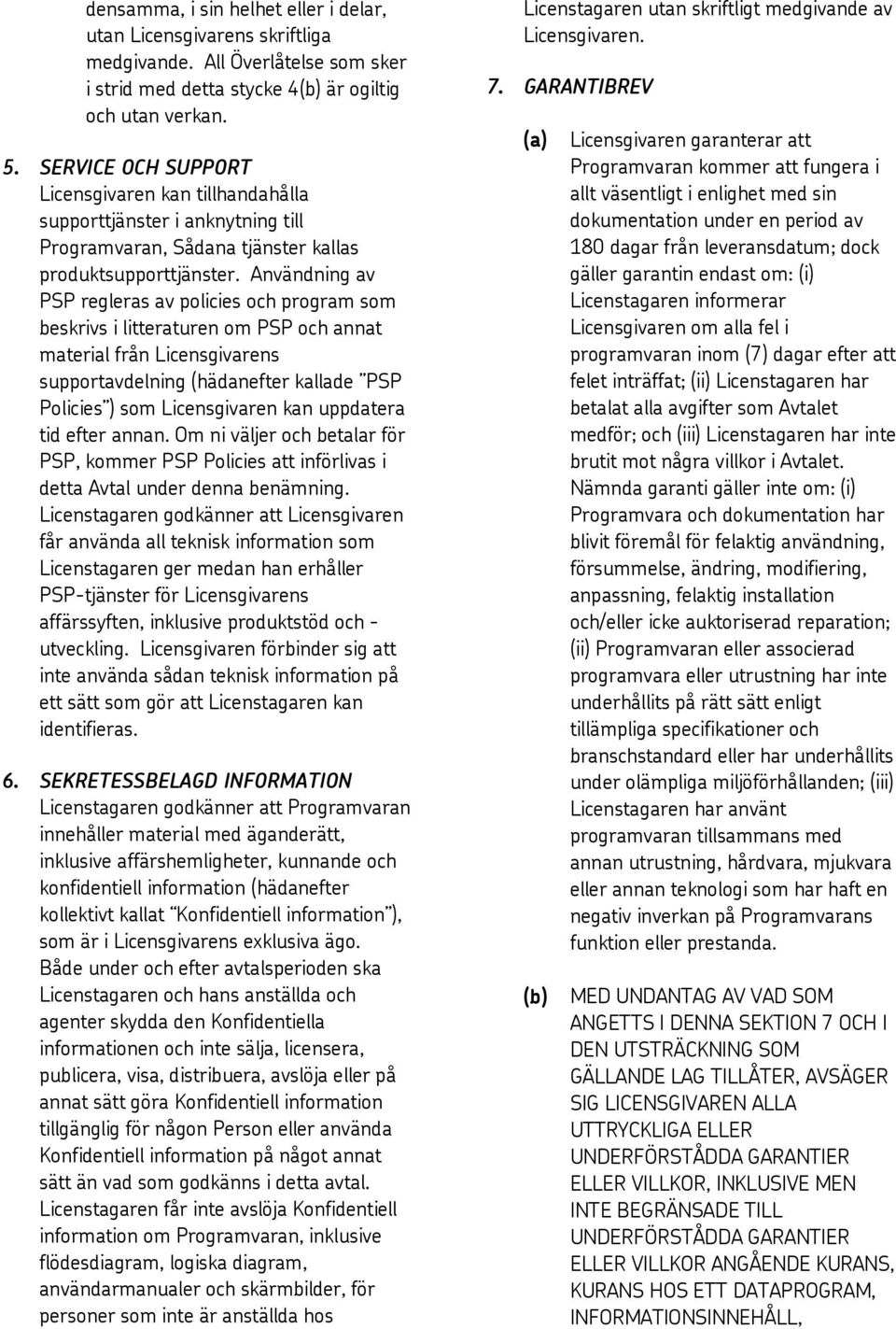 Användning av PSP regleras av policies och program som beskrivs i litteraturen om PSP och annat material från Licensgivarens supportavdelning (hädanefter kallade PSP Policies ) som Licensgivaren kan