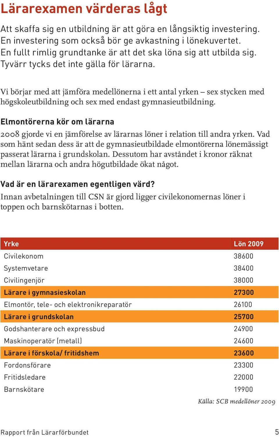 Vi börjar med att jämföra medellönerna i ett antal yrken sex stycken med hög skoleutbildning och sex med endast gymnasieutbildning.